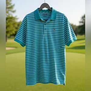 IZOD Golf Men’s Large Teal Stripe Polo Lightweight Performance Casual Athletic